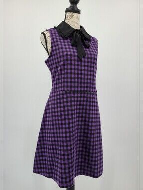 Modcloth Purple and Black Plaid Sleeveless Dress with Bow Collar Size 16/1X
